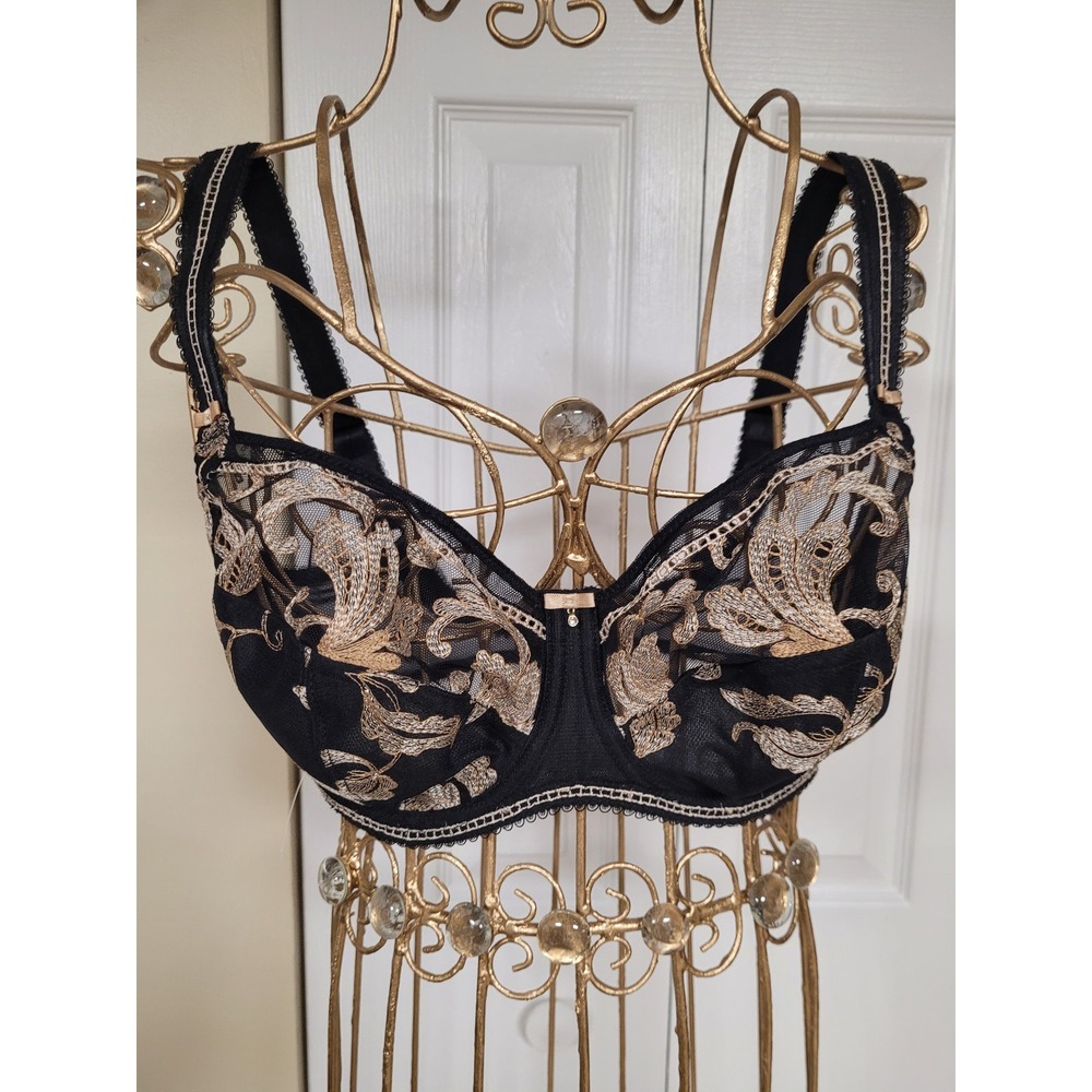 Fantasie Ana Underwire Side Support Bra Black Gold Embroidery 30I US 30G UK